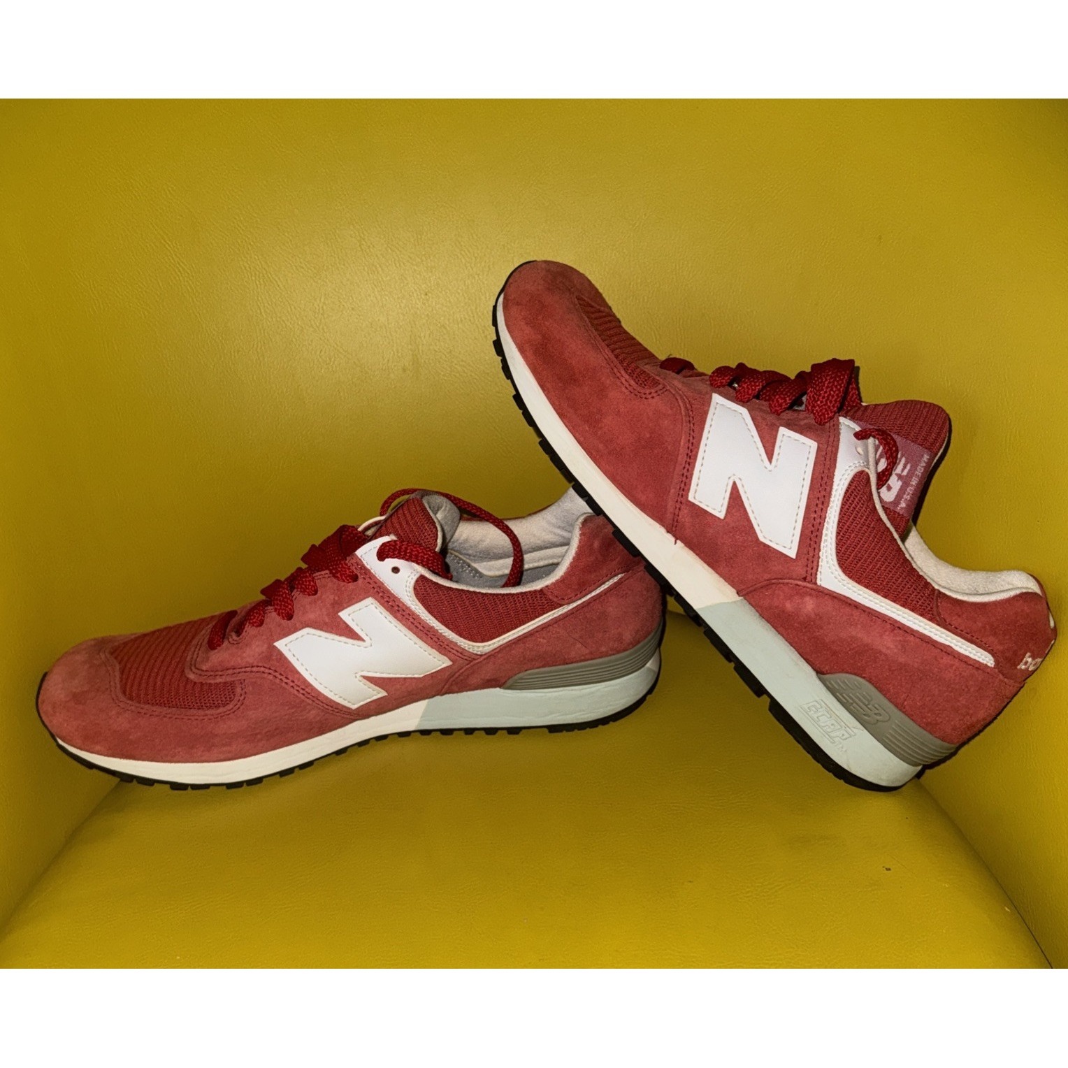 New Balance Us576nd4 Red White Suede Sneakers Mens 10.5 D Made In Usa Shoes Euc
